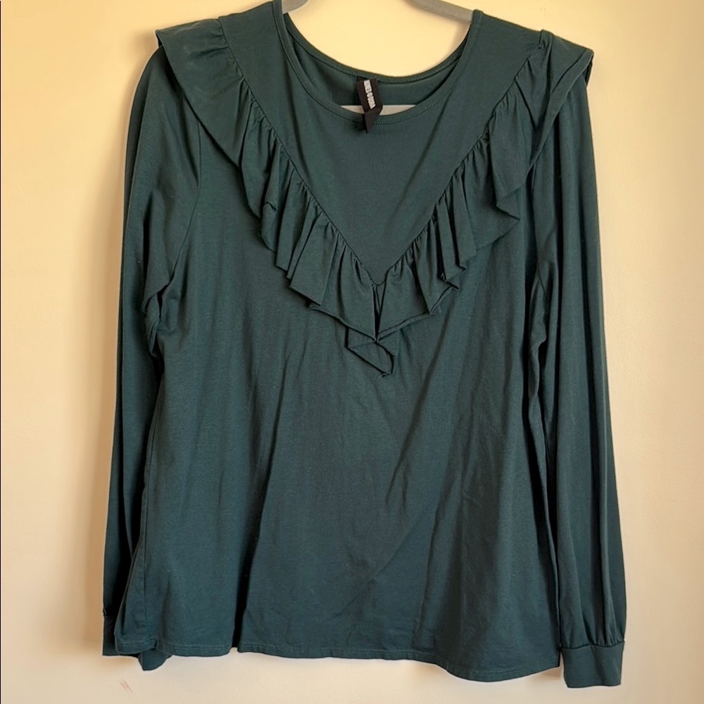 Agnes & Dora Women’s Green Ruffled Bib Collar Blouse Size XL